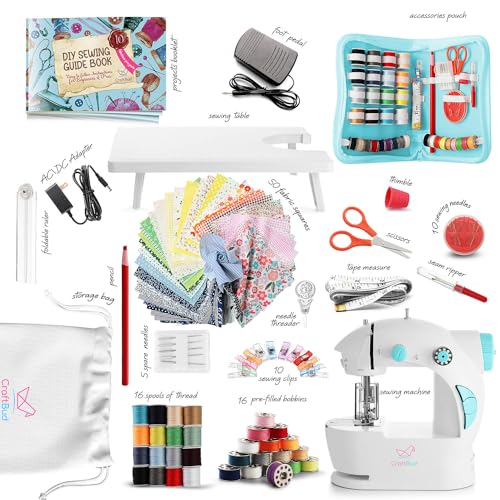 CraftBud Mini Sewing Machine for Beginners, Adults and Kids Sewing Machine - color: White, size: Premium Set