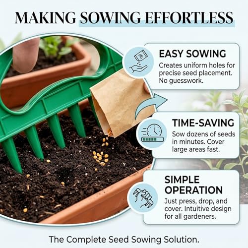 2-Pack Handheld Seed Planter, Garden Dibber Tool for Precise Spacing in Rows and Seed Trays, Durable Planting Punch for Vegetables Flowers Herbs
