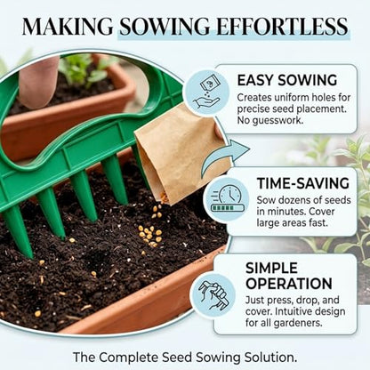 2-Pack Handheld Seed Planter, Garden Dibber Tool for Precise Spacing in Rows and Seed Trays, Durable Planting Punch for Vegetables Flowers Herbs