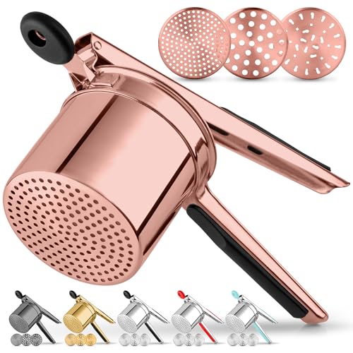 Zulay Kitchen Premium Large 15oz Potato Ricer, Heavy Duty Professional Stainless Steel Potato Masher and Ricer Kitchen Tool, Press and Mash Kitchen Gadget - Rose Gold - color: Rose Gold, size: Three Discs