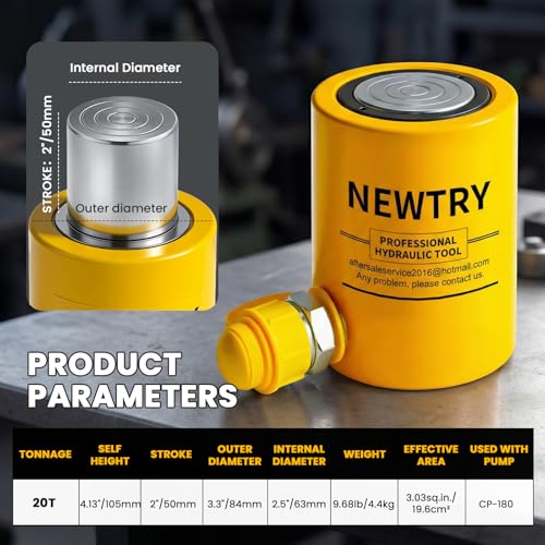 NEWTRY 20T Short Hydraulic Ram Jack, 2" Stroke Porta Power Ram Auto Retract - size: 20T