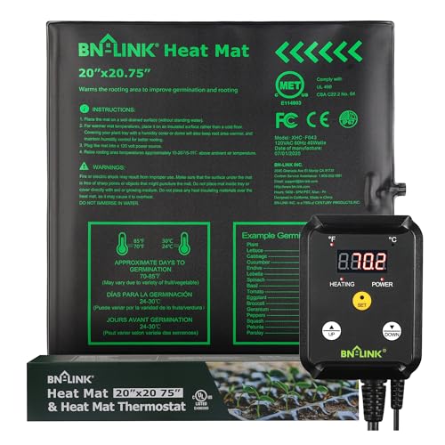BN-LINK 20" x 20.75" Seedling Heat Mat with Thermostat Controller Combo Set | Plant Heating pad for Seed Starting with Temperature Control, Warming Mat for Indoor Growing, Plants Germination, ETL Listed - size: 20" x 20.75" & Thermostat