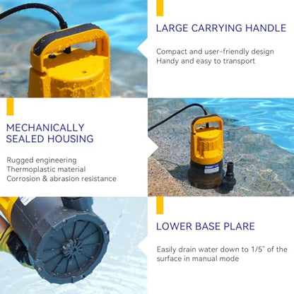Acquaer 1HP Sump Pump, 4345GPH Submersible Water Pump - color: Orange