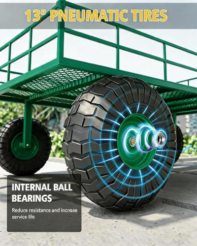 1200 LBS Heavy Duty Steel Garden Cart, 3-in-1 Yard Wagon, 13" Air Tires - color: Green, size: 1200LBS