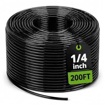 Bonviee 200FT 1/4” Drip Irrigation Tubing, 0.17” ID x 0.25” OD, Black - size: 200FT