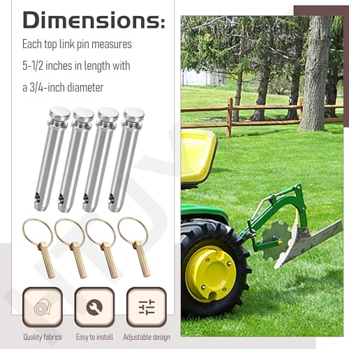 S07070200 Cat 1 Top Link Pin Hitch Accessories, 4 Pack, Replace 195589m1, ac339942 for Category 1 Tractors, 5-1/2, 3/4"