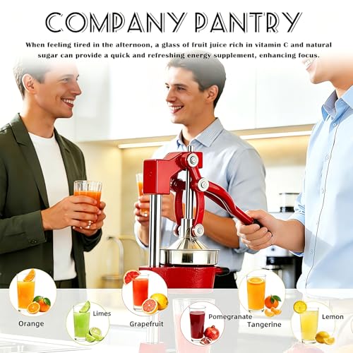 Cast Iron Juicer Hand Press Heavy Duty, Orange Juicer - color: Red