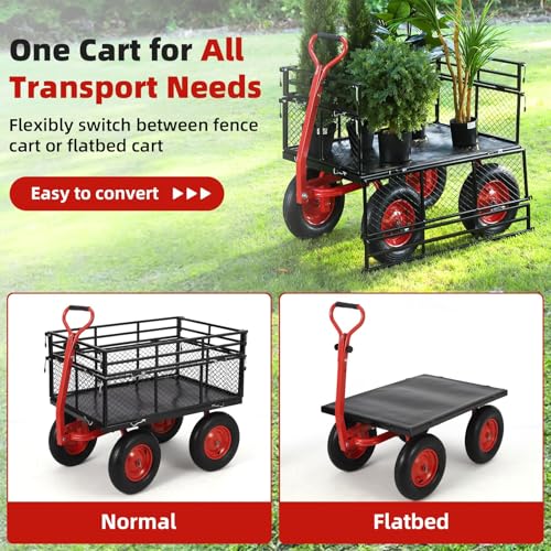 1400 Lbs Steel Garden Cart, Utility Wagon with Removable Mesh Sides