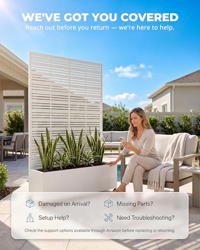 Privacy Planter Box with Trellis, 73 in Tall Metal Screen, White - color: Matte White