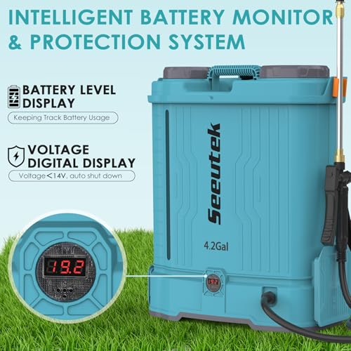 SEEUTEK Battery Powered Backpack Sprayer 4.2 Gallon,Electric Garden Sprayer