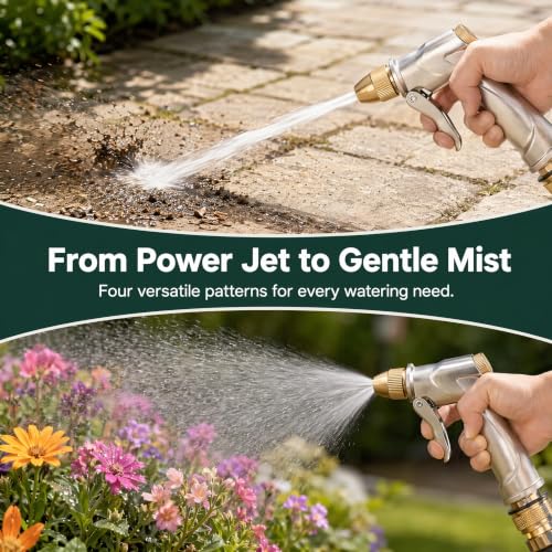 Metal Garden Hose Nozzle 4 Modes Leak Proof High Pressure Lawn Car