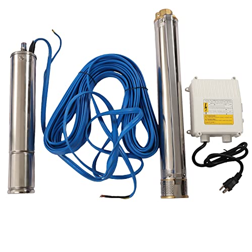 Deep Well Submersible Pump AC 110V 550W Electric Submersible Water Pump, 16 GPM Flow, 295ft Lift, Farm Ranch Irrigation Submersible Bore Hole Deep Well Pump 3420 RPM - color: Ac 110v 550w