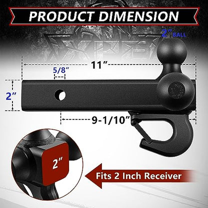 XPE Tri Ball Trailer Hitch Mount with Hook Fits 2 Inch Receiver Matte Black