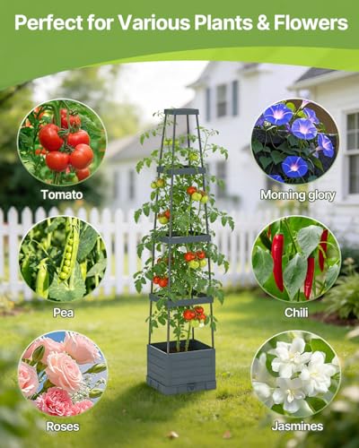 Suteck Raised Garden Bed with Trellis, 2PK Self-Watering Tomato Planter Box - size: 2 Packs