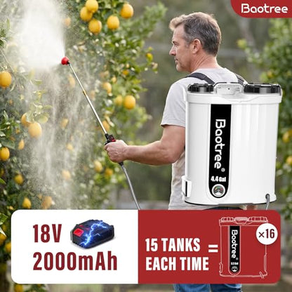 Backpack Sprayer Battery Powered 4.4 Gallon, Electric Backpack Sprayer with Telescopic Wand, Lawn Sprayer with 5 Nozzles, 18V 2.0Ah Battery & Charger for Lawn, Garden, Yard - size: 4.4Gallons