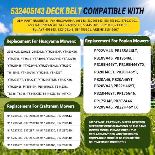 405143 Mower Deck Belt 1/2" x 106" Replacement for Husqvarna - size: 405143