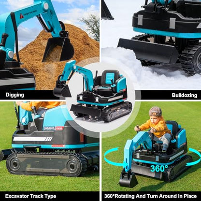 JOYLDIAS 360 Degree Rotating Ride On Excavator and Bulldozer - color: Blue