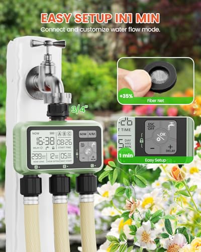 3 Zone Sprinkler Timer, Programmable Water Timer for Garden Hose - size: 3 Outlet