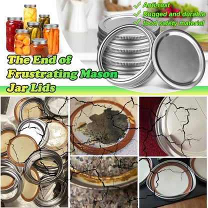 Palksky Stainless Steel Regular Mouth Canning Lids and Rings, Airtight/Rustproof Mason Jar Lids with Bands Set of 4 - style: Regular Mouth Stainless Steel Mason Canning Lids and Rings Set of 4