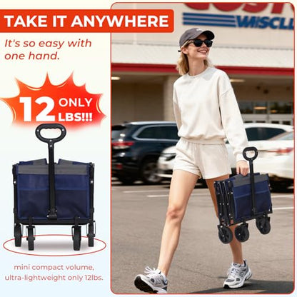 Foldable Wagon with Tailgate,12 lb Lightweight Small Utility Cart - color: Navy Gray