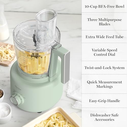 Martha Stewart 10 Cup Food Processor & Electric Chopper, One Touch Pulse - color: Honeydew Green