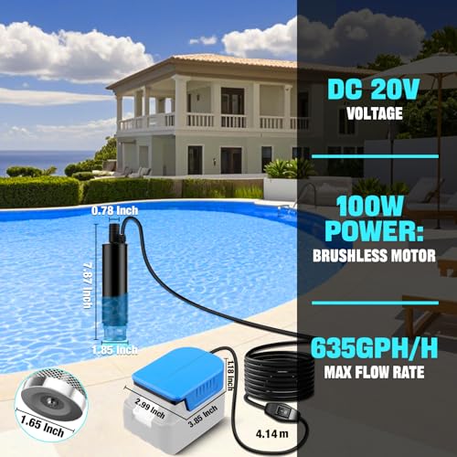 Water Transfer Pump Compatible with Makita 18V Battery, 635GPH 12V Submersible Water Pump with Sediment Filters, for Pool Draining, Garden, Pond, Deep Well (Tool Only) - style: for Makita 18V Battery