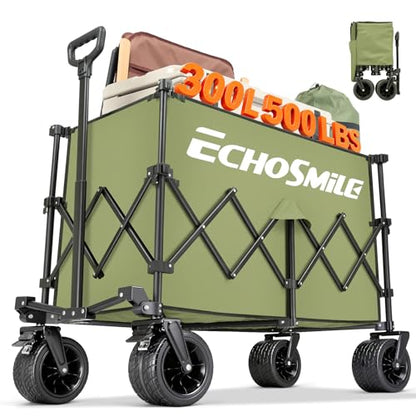 EchoSmile Wagons Carts Foldable Heavy Duty with 500Lbs Wt, 300L Cap, Green - color: Green