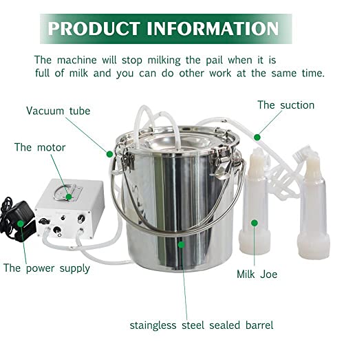 7L Goat Milking Machine, Regchargeable 13200mAh Battery & Ajustable Scution Electric Automatic Pulsation Vacuum Milker 2 Teat Cups Stainless Steel Bucket for Goats（Upgraded Model）