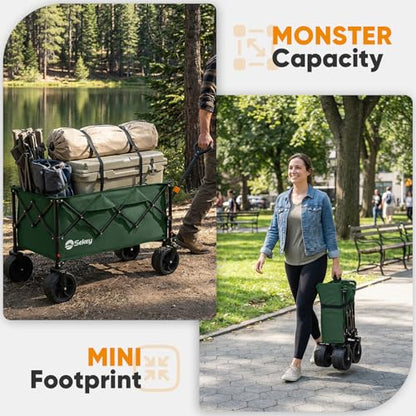 Sekey 250L Beach Wagon, 400 lb Capacity, Foldable, All-Terrain Wheels - color: Dark Green