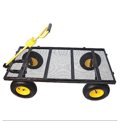 Garden cart The Load can Reach 1100 pounds,and The Large-Size Four-Wheeled Trailer with Detachable Sides can be Used in Farms,Warehouses and Other Places. - color: Big Black+yellow