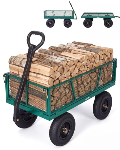 1200LBS Heavy Duty Steel Garden Cart on Wheels, Green | Removable Mesh Sides, 13" All-Terrain Tires, 180° Rotating Handle, Multi-Purpose Utility Wagon for Lawn, Yard, Farm - color: Green