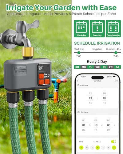 WiFi Sprinkler Timer 3 Zone, 984ft Range Smart Water Timer for Garden Hose - style: 3 Zone Brass Inlet & Outlet