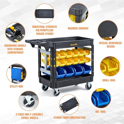ELAFROS 2-Tier Heavy Duty Utility Cart with 32 Storage Bins, 40.7 x 17 in