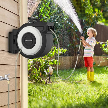 Tuyeho Heavy-Duty Automatic Retractable Garden Hose Reel 100FT Wall Mount - size: 1/2" 100FT