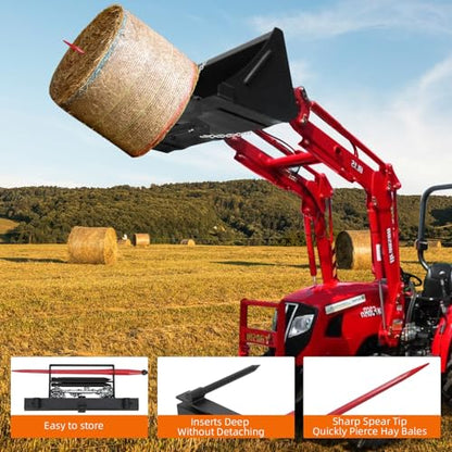 GarveeLife 39 in +2 * 17.5 in Hay Spear, Bale Spear 4000 LBS Capacity Universal HD Front Skid Steer Tractor Loader Bucket Attachment Quick Attach for Bobcat Tractors - size: 39"+2 * 17.5"