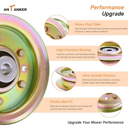Antanekr 173437 532173437 Flat Idler Pulley for Craftsman Lawn Mower Tractor, Mower Pulley Fits Husqvarna Poulan 42” 44” Deck Replace 131494 532131494 173438 165888 LT16542 LT18452 LTH1342, 2 Pack - color: 2 pcs