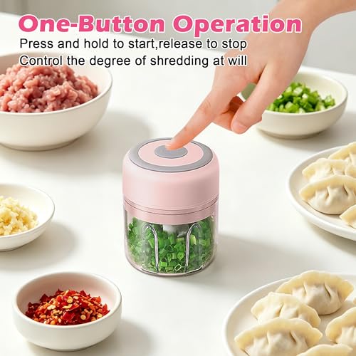 Electric Garlic Mincer, 250ML Small Onion Chopper USB - color: 250ML Pink