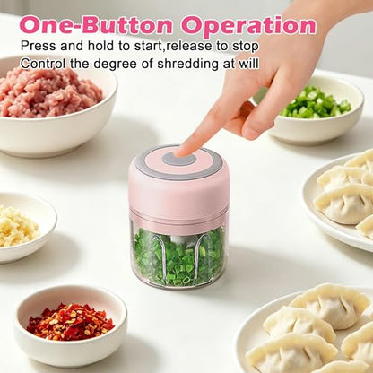 Electric Garlic Mincer, 250ML Small Onion Chopper USB - color: 250ML Pink