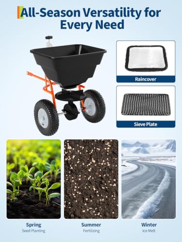 85 lbs Tow-Behind Broadcast Spreader, Pull Behind Fertilizer&Seed Spreader