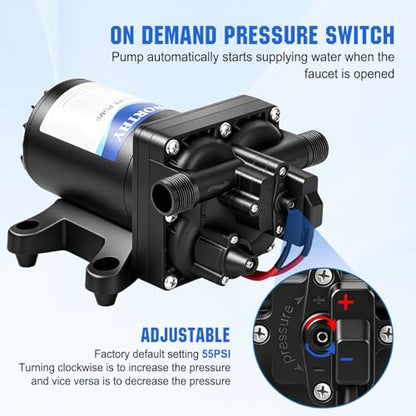ECO-WORTHY 12V RV Water Pump, 3.5 GPM, 55 PSI, Self Priming Water Pump with Pressure Switch, 4-Chamber Fresh Water Pump for Boat Marine Camper Truck Shower Sprayer - color: Black 3