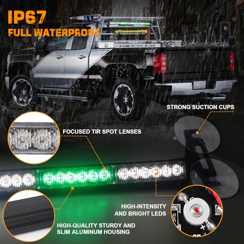 XRIDONSEN 35 inch Traffic Advisor Emergency Light Bar 48 LED Strobe Lights - color: Green/White