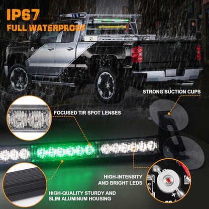 XRIDONSEN 35 inch Traffic Advisor Emergency Light Bar 48 LED Strobe Lights - color: Green/White