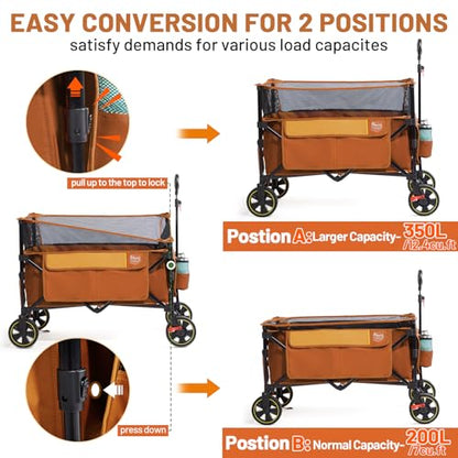 Timber Ridge 350L Extra Large Collapsible Folding Wagon Carts with Brake - color: Orange, size: 350L