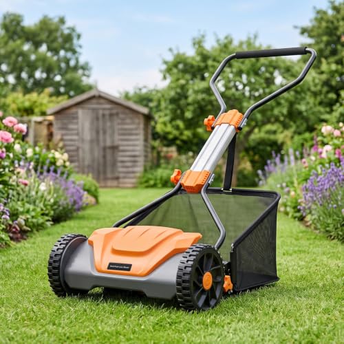 Goplus 16 Inch 5-Blade Push Reel Lawn Mower, Adjustable Cutting Height - color: Orange