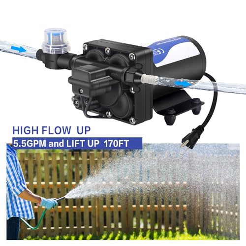 Water Pressure Booster Pump for Home 110V Fresh Transfer Diaphragm Water Pump with Plug for Garden Lawn 5.5GPM 75PSI High Pressure RV Water Washdown Pump for Bathroom Yacht - style: 5.5GPM 75PSI 110V