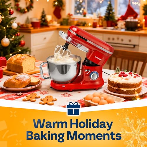 VIVOHOME Stand Mixer, 6-Quart Tilt-Head Kitchen Mixer with Bowl, Red - color: Bright Red