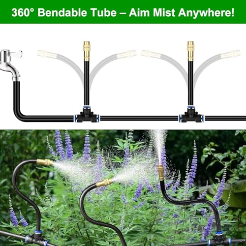 150FT Drip Irrigation System for Garden – Automatic Watering Kit with Solid Brass Metal Connectors, 360° Bendable Tubing &50 Adjustable Nozzles for Greenhouse, Lawn, Yard & Plants - size: 150 FT