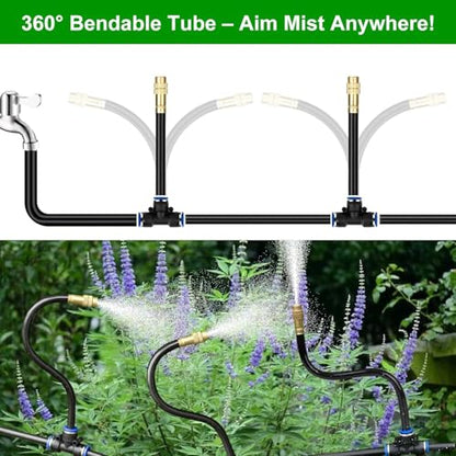 150FT Drip Irrigation System for Garden – Automatic Watering Kit with Solid Brass Metal Connectors, 360° Bendable Tubing &50 Adjustable Nozzles for Greenhouse, Lawn, Yard & Plants - size: 150 FT