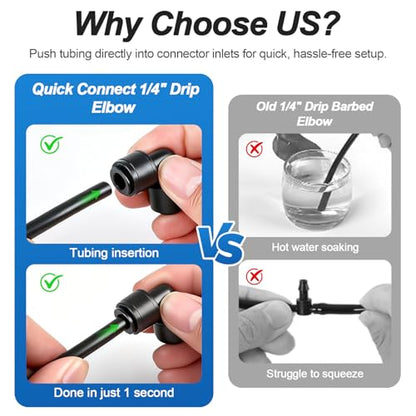 35 Pack Quick Connect 1/4 Inch Drip Irrigation Elbow Fittings, 1/4'' Dripline Push-to-Fit 90 Degree Elbow Connectors for 1/4-Inch Drip Tube Leak-Free Fittings for Garden Sprinkler Systems - size: 1/4" Quick Connect Elbow-35P