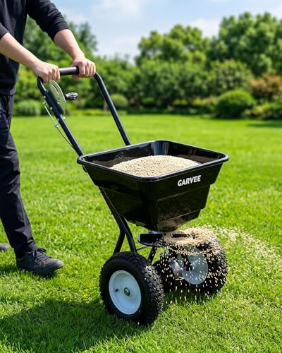 80 LBS Walk Behind Push Broadcast Spreader,12FT Spreading Width,Adjustable - size: 80 LBS